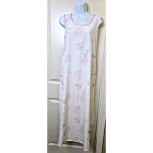 Vtg 1990s EVE STILLMAN Long Satin Nightgown Floral White Pastel S‎ Petite